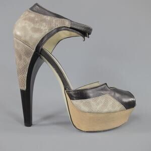 JASON WU Size 8 Black & Gray Leather Platform Snake Skin Platform Heels